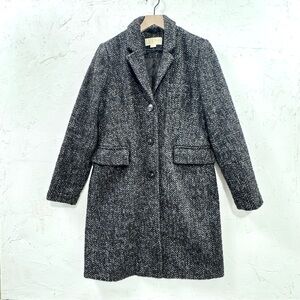 Michael Kors Wool Blend Herringbone Coat Black Gray M